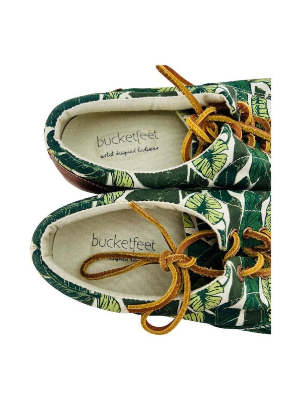 Bucketfeet Sneakers Mens Size 10 Tennis Tropical Leaf Print Canvas & Faux Leathe - Picture 3 of 13